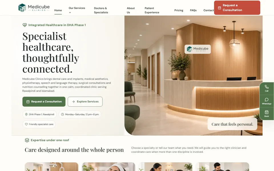 Homepage preview of the Medicube Clinics healthcare website